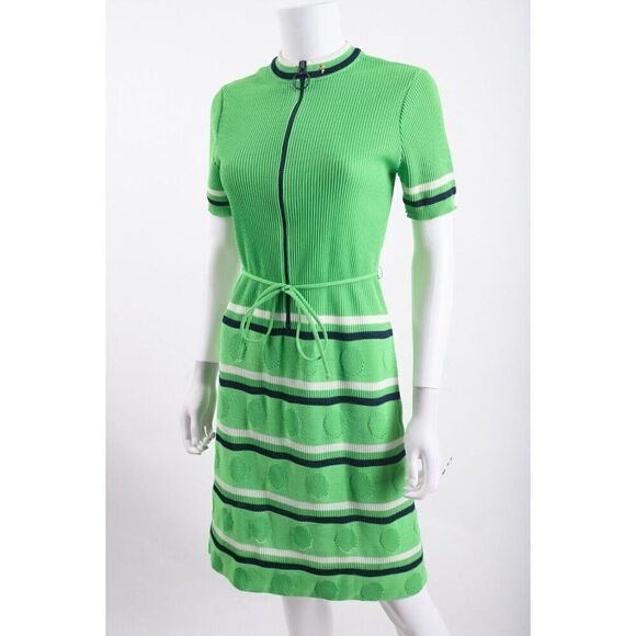James Kenrob By Dalton Womens Knit Ribbed Dress Sz 8 Green Navy Blue Polka dot - Picture 4 of 6